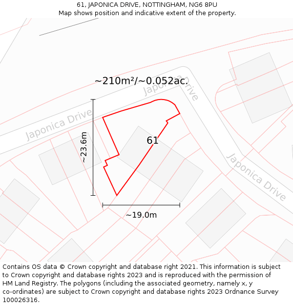 61, JAPONICA DRIVE, NOTTINGHAM, NG6 8PU: Plot and title map