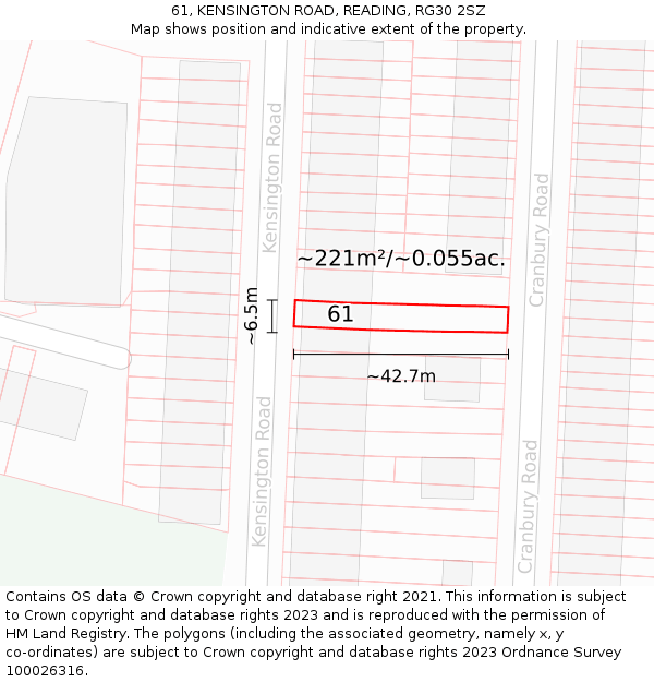 61, KENSINGTON ROAD, READING, RG30 2SZ: Plot and title map