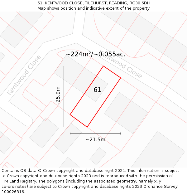 61, KENTWOOD CLOSE, TILEHURST, READING, RG30 6DH: Plot and title map