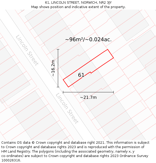 61, LINCOLN STREET, NORWICH, NR2 3JY: Plot and title map