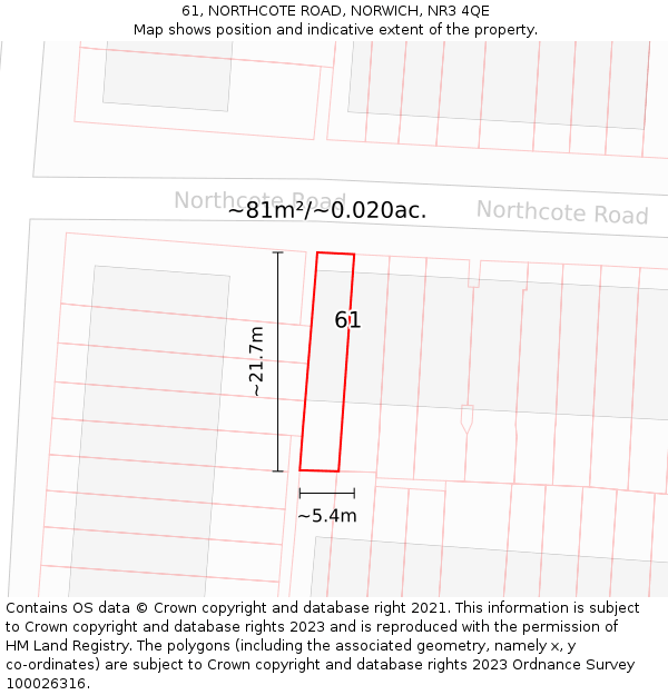 61, NORTHCOTE ROAD, NORWICH, NR3 4QE: Plot and title map