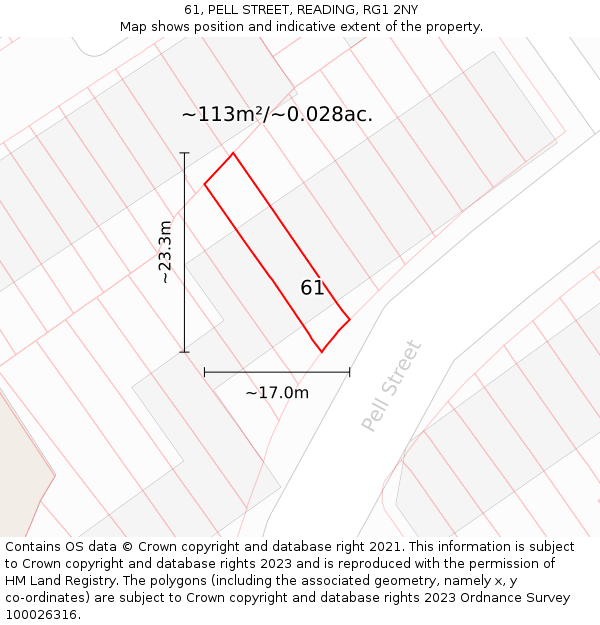 61, PELL STREET, READING, RG1 2NY: Plot and title map