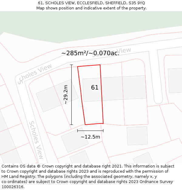 61, SCHOLES VIEW, ECCLESFIELD, SHEFFIELD, S35 9YQ: Plot and title map