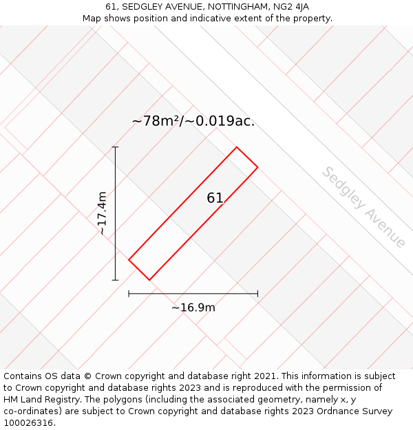 61, SEDGLEY AVENUE, NOTTINGHAM, NG2 4JA: Plot and title map