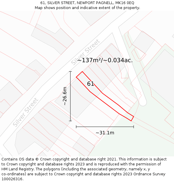 61, SILVER STREET, NEWPORT PAGNELL, MK16 0EQ: Plot and title map