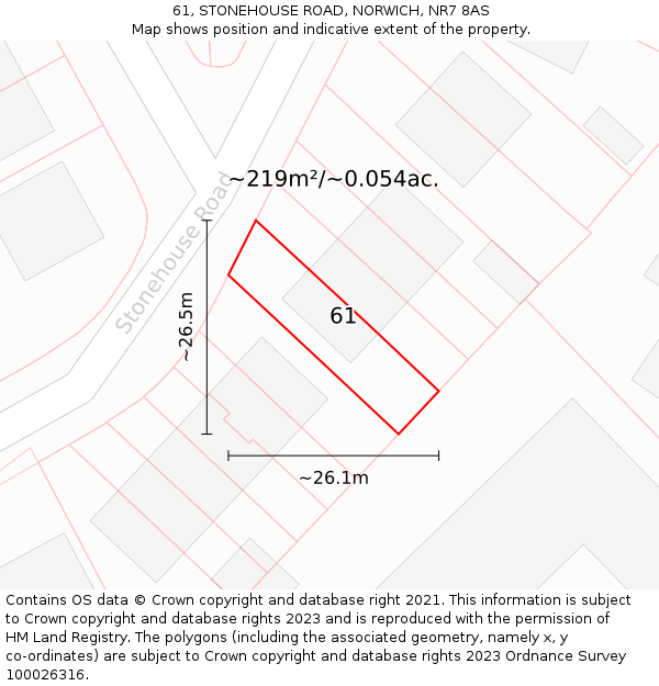 61, STONEHOUSE ROAD, NORWICH, NR7 8AS: Plot and title map