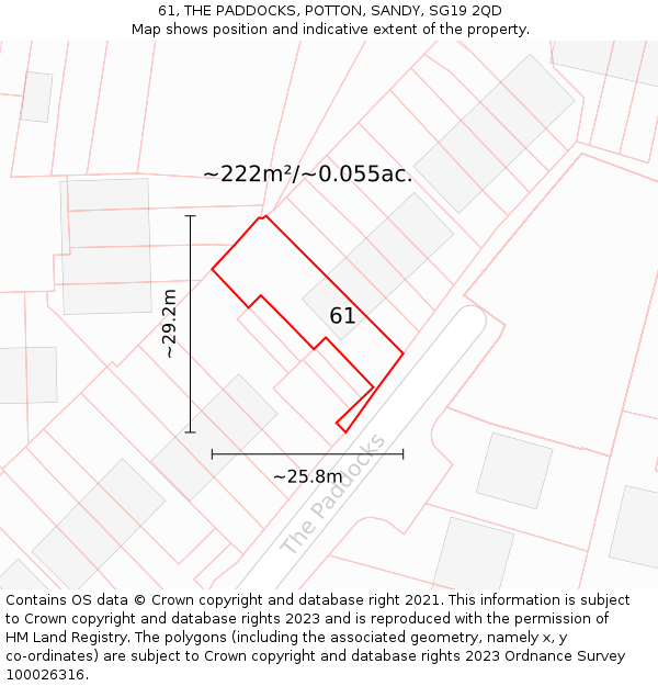 61, THE PADDOCKS, POTTON, SANDY, SG19 2QD: Plot and title map