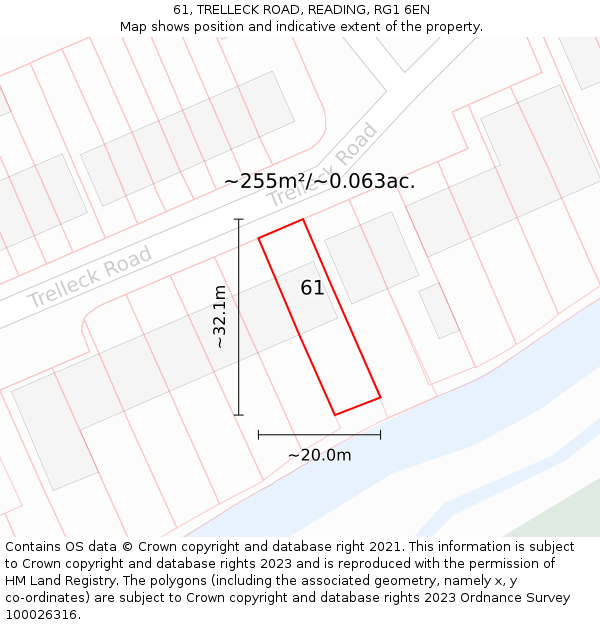 61, TRELLECK ROAD, READING, RG1 6EN: Plot and title map