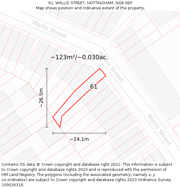 61, WALLIS STREET, NOTTINGHAM, NG6 0EP: Plot and title map
