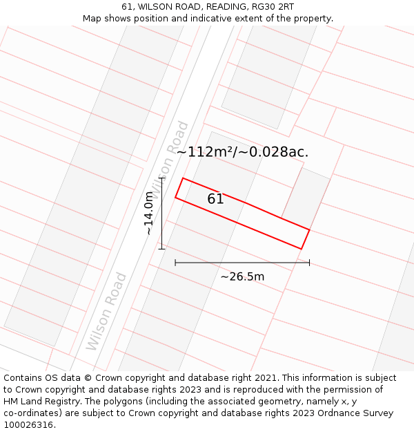 61, WILSON ROAD, READING, RG30 2RT: Plot and title map