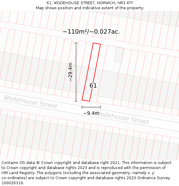61, WODEHOUSE STREET, NORWICH, NR3 4TY: Plot and title map
