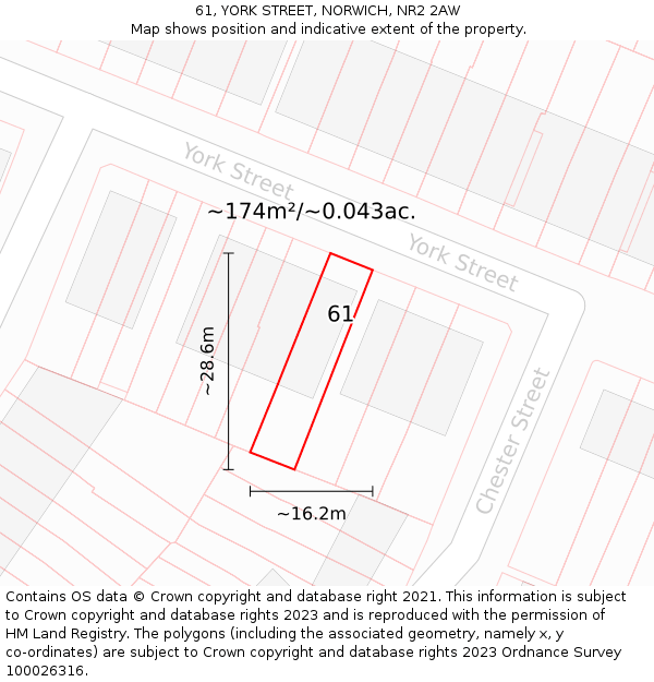 61, YORK STREET, NORWICH, NR2 2AW: Plot and title map