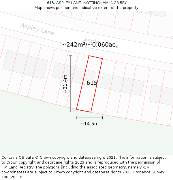 615, ASPLEY LANE, NOTTINGHAM, NG8 5RY: Plot and title map