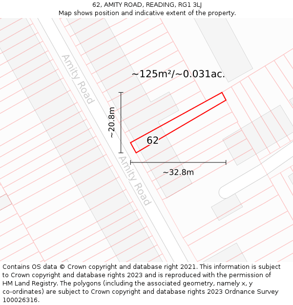 62, AMITY ROAD, READING, RG1 3LJ: Plot and title map