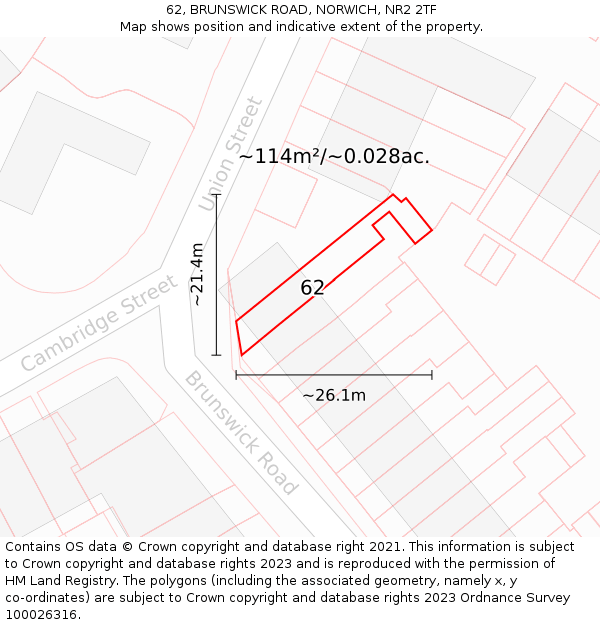 62, BRUNSWICK ROAD, NORWICH, NR2 2TF: Plot and title map