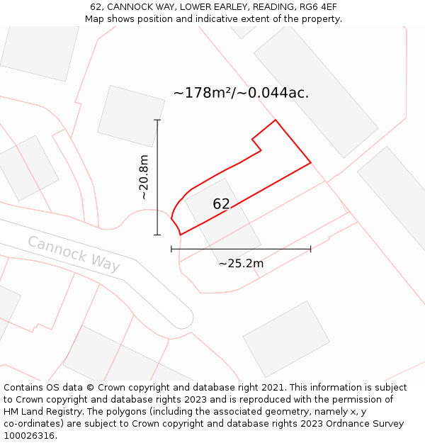 62, CANNOCK WAY, LOWER EARLEY, READING, RG6 4EF: Plot and title map