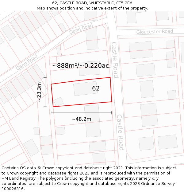 62, CASTLE ROAD, WHITSTABLE, CT5 2EA: Plot and title map