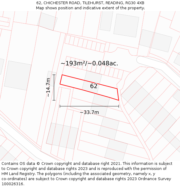 62, CHICHESTER ROAD, TILEHURST, READING, RG30 4XB: Plot and title map