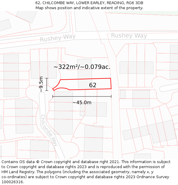 62, CHILCOMBE WAY, LOWER EARLEY, READING, RG6 3DB: Plot and title map