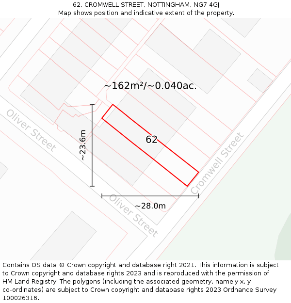 62, CROMWELL STREET, NOTTINGHAM, NG7 4GJ: Plot and title map