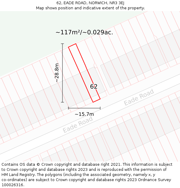62, EADE ROAD, NORWICH, NR3 3EJ: Plot and title map