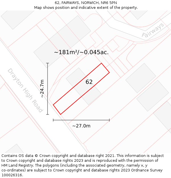 62, FAIRWAYS, NORWICH, NR6 5PN: Plot and title map