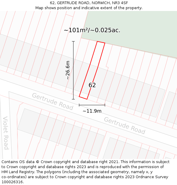 62, GERTRUDE ROAD, NORWICH, NR3 4SF: Plot and title map