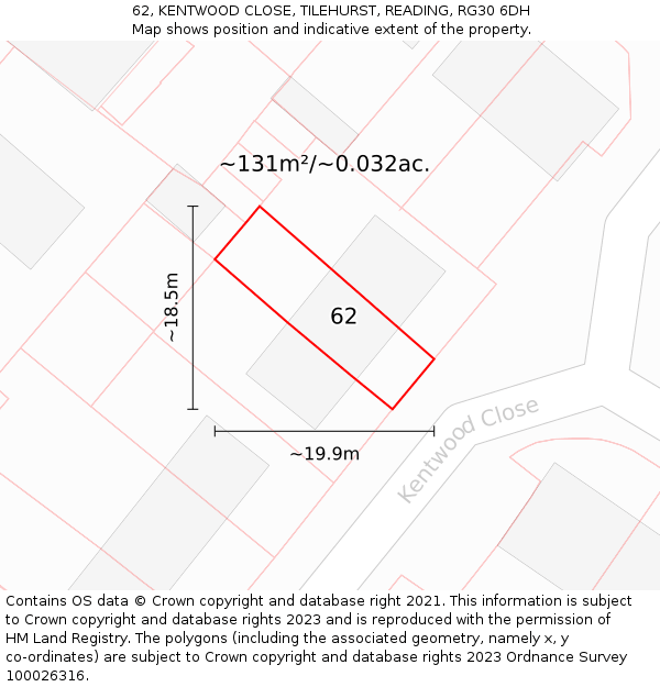 62, KENTWOOD CLOSE, TILEHURST, READING, RG30 6DH: Plot and title map