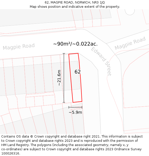 62, MAGPIE ROAD, NORWICH, NR3 1JQ: Plot and title map