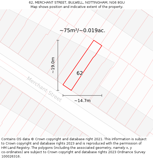 62, MERCHANT STREET, BULWELL, NOTTINGHAM, NG6 8GU: Plot and title map