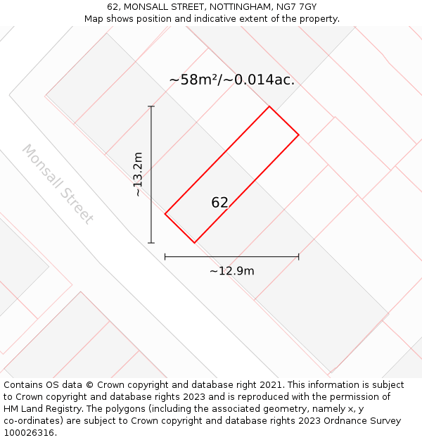 62, MONSALL STREET, NOTTINGHAM, NG7 7GY: Plot and title map