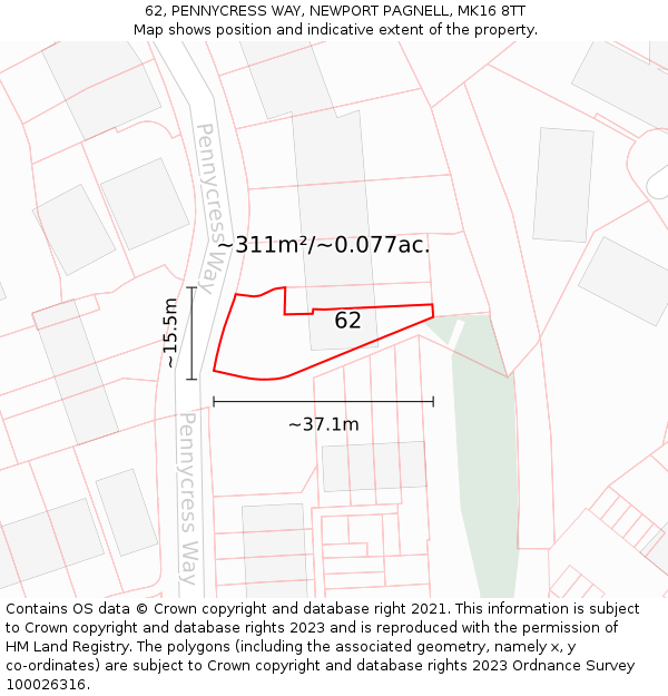 62, PENNYCRESS WAY, NEWPORT PAGNELL, MK16 8TT: Plot and title map