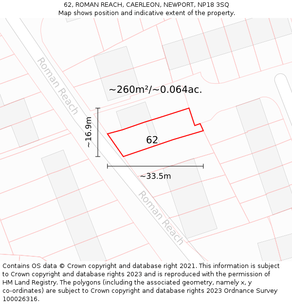 62, ROMAN REACH, CAERLEON, NEWPORT, NP18 3SQ: Plot and title map