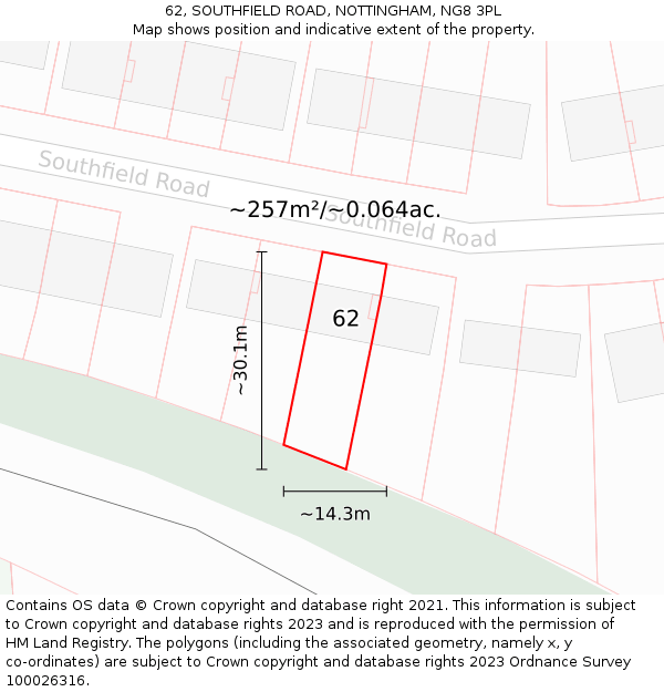 62, SOUTHFIELD ROAD, NOTTINGHAM, NG8 3PL: Plot and title map