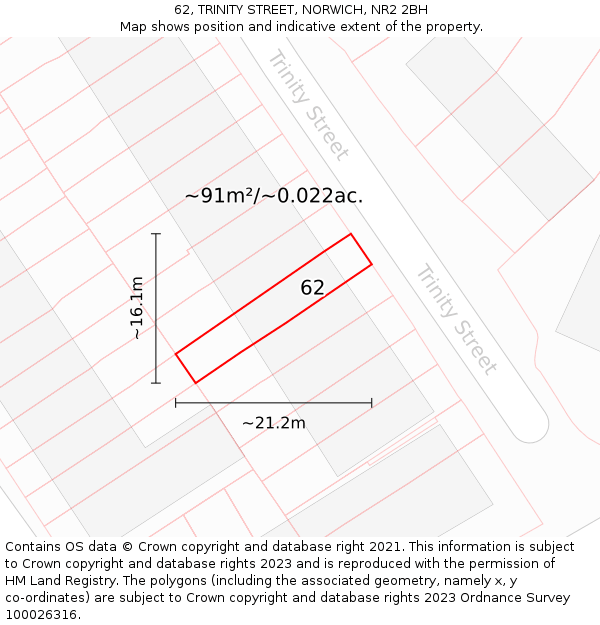 62, TRINITY STREET, NORWICH, NR2 2BH: Plot and title map