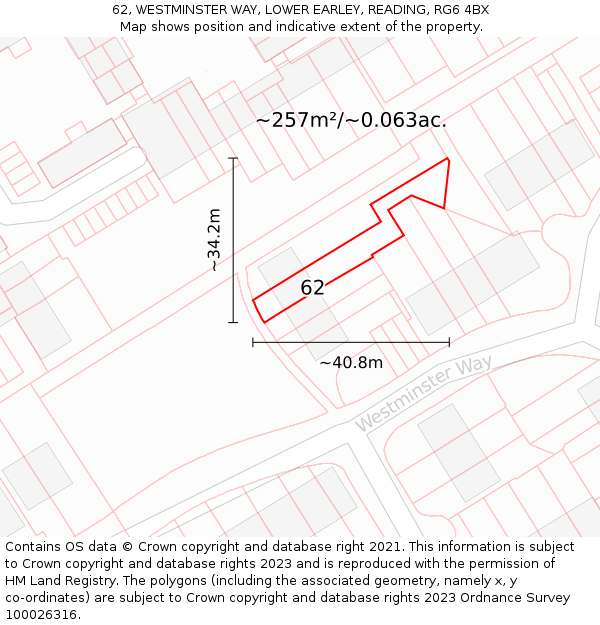 62, WESTMINSTER WAY, LOWER EARLEY, READING, RG6 4BX: Plot and title map