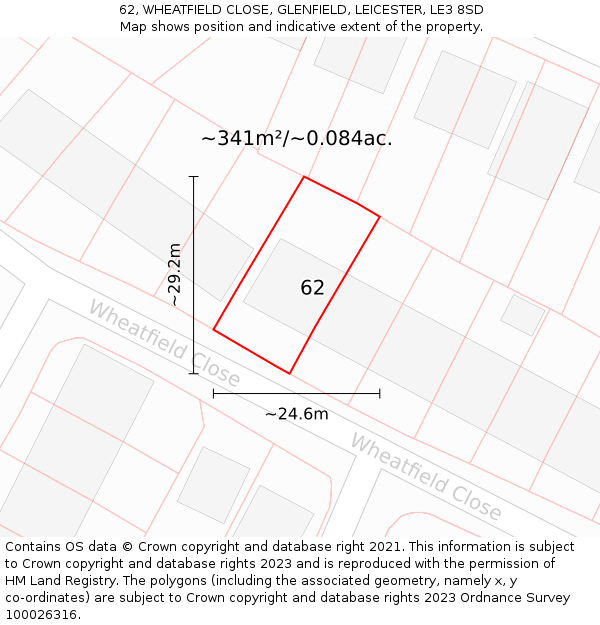 62, WHEATFIELD CLOSE, GLENFIELD, LEICESTER, LE3 8SD: Plot and title map