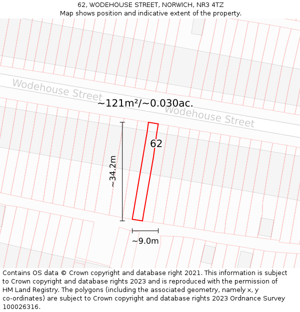 62, WODEHOUSE STREET, NORWICH, NR3 4TZ: Plot and title map