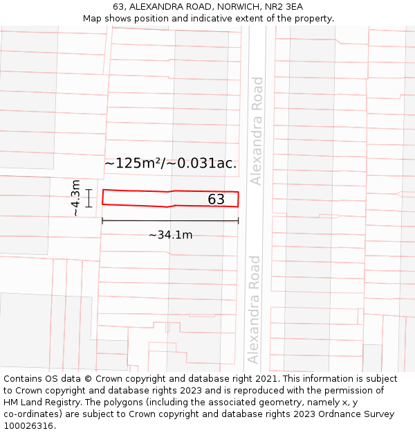 63, ALEXANDRA ROAD, NORWICH, NR2 3EA: Plot and title map