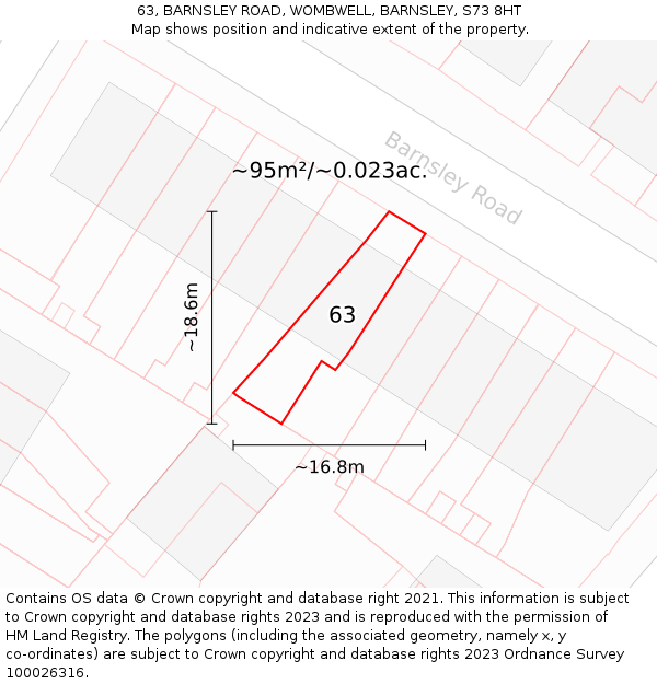 63, BARNSLEY ROAD, WOMBWELL, BARNSLEY, S73 8HT: Plot and title map