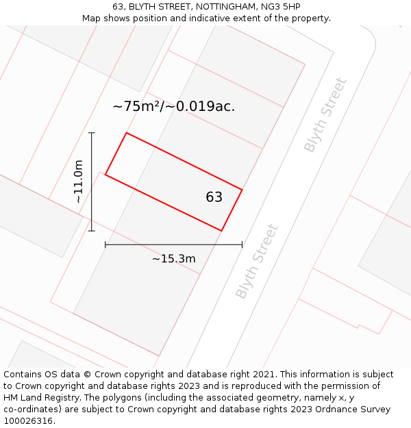63, BLYTH STREET, NOTTINGHAM, NG3 5HP: Plot and title map