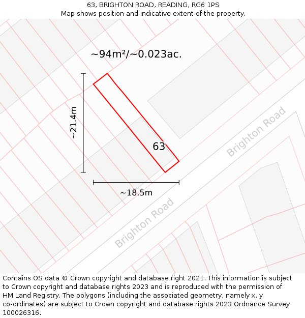 63, BRIGHTON ROAD, READING, RG6 1PS: Plot and title map