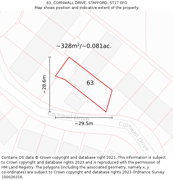 63, CORNWALL DRIVE, STAFFORD, ST17 0FG: Plot and title map