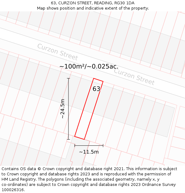 63, CURZON STREET, READING, RG30 1DA: Plot and title map