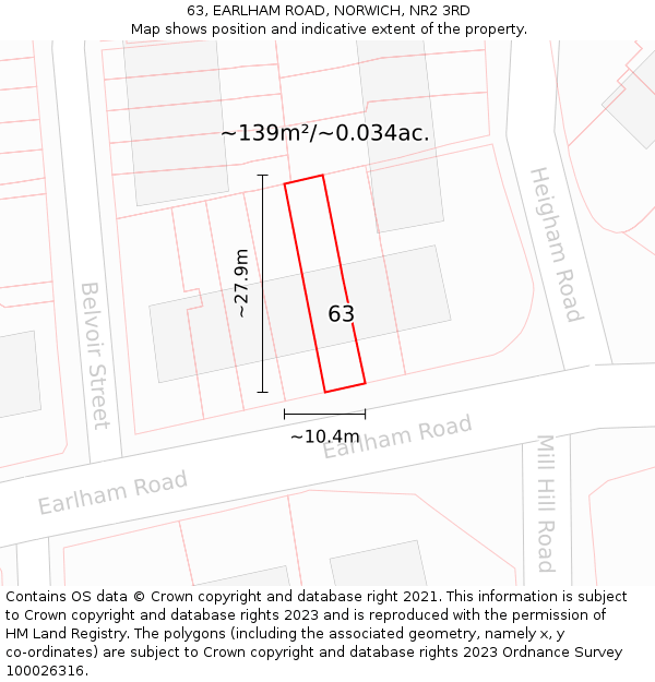 63, EARLHAM ROAD, NORWICH, NR2 3RD: Plot and title map