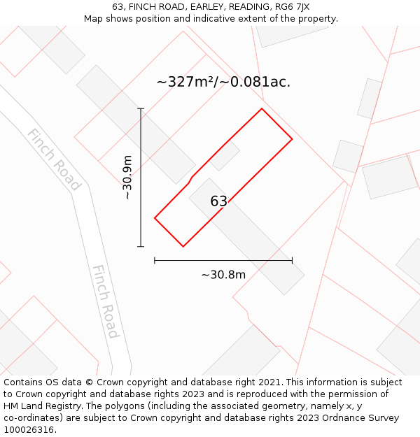 63, FINCH ROAD, EARLEY, READING, RG6 7JX: Plot and title map
