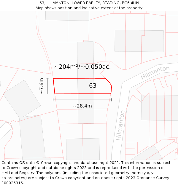 63, HILMANTON, LOWER EARLEY, READING, RG6 4HN: Plot and title map