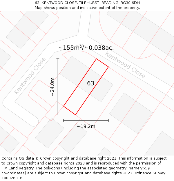 63, KENTWOOD CLOSE, TILEHURST, READING, RG30 6DH: Plot and title map