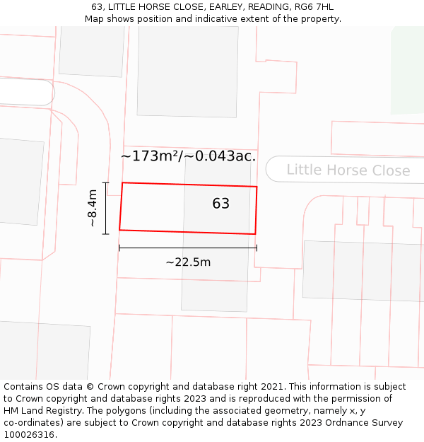 63, LITTLE HORSE CLOSE, EARLEY, READING, RG6 7HL: Plot and title map