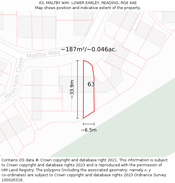 63, MALTBY WAY, LOWER EARLEY, READING, RG6 4AE: Plot and title map